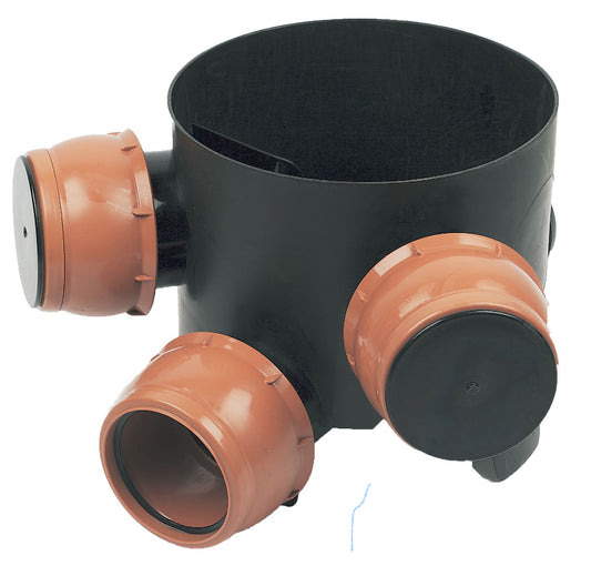 300mm Black Mini Access Chamber Base with 3 Flexible Inlets