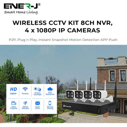 Wireless Security CCTV System with 4 IP Cameras, 8CH NVR, Smart Motion-Triggered Alerts, IP66 Weatherproof, Easy Remote Access (Hard Disk Not Included)