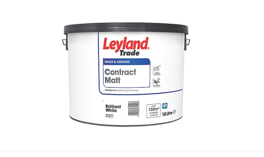 Leyland Trade Contract 10Ltr Brilliant White Matt Emulsion Paint