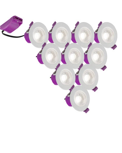 Pack of 10 Knightsbridge MLA RenuLED 6W IP65 Fire-rated LED Downlight with 3 x CCT + White Bezels