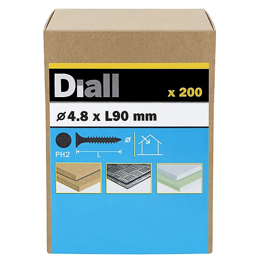Diall Fine Metal & wood Plasterboard screw (Dia)4.8mm (L)90mm, Pack of 200